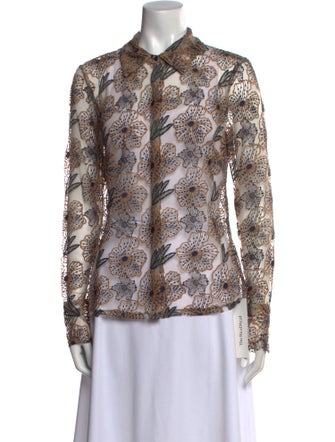 Ramy Brook Mesh Paisley Print Button-Up Top
