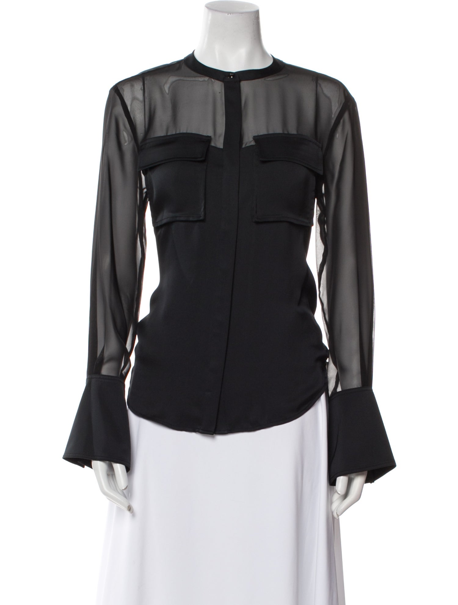 Ramy Brook Crew Neck Long Sleeve Button-Up Top