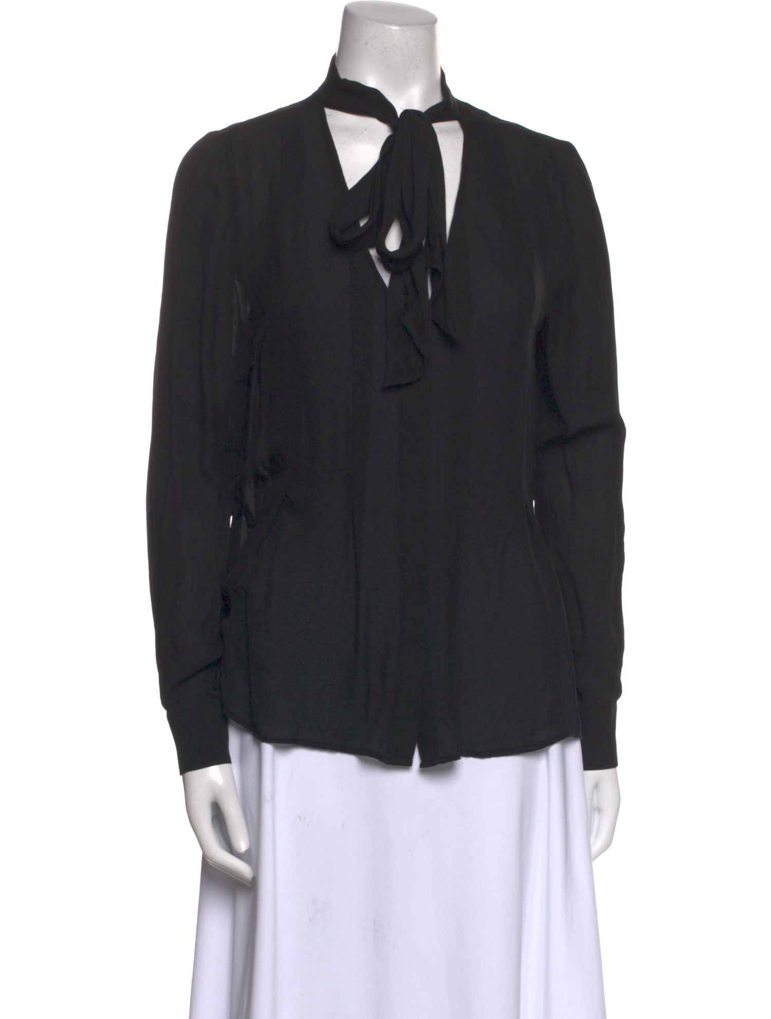 Ramy Brook Silk Tie Neck Button-Up Top