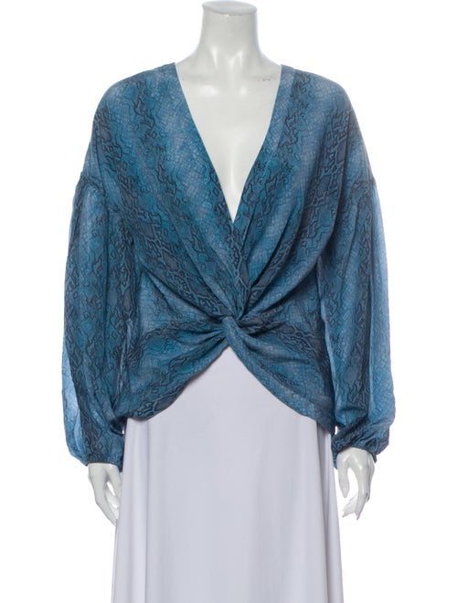 Ramy Brook Silk Animal Print Blouse Blue