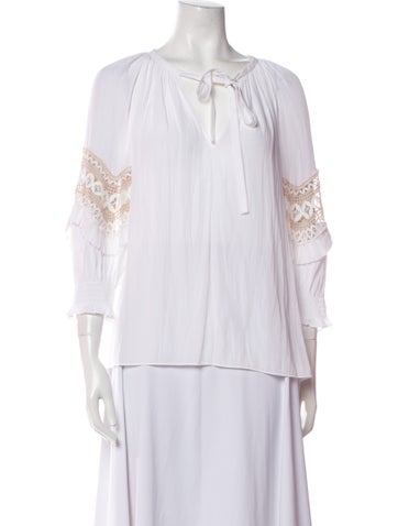 Ramy Brook Tops Tie Neck Three-Quarter Sleeve Blouse S
