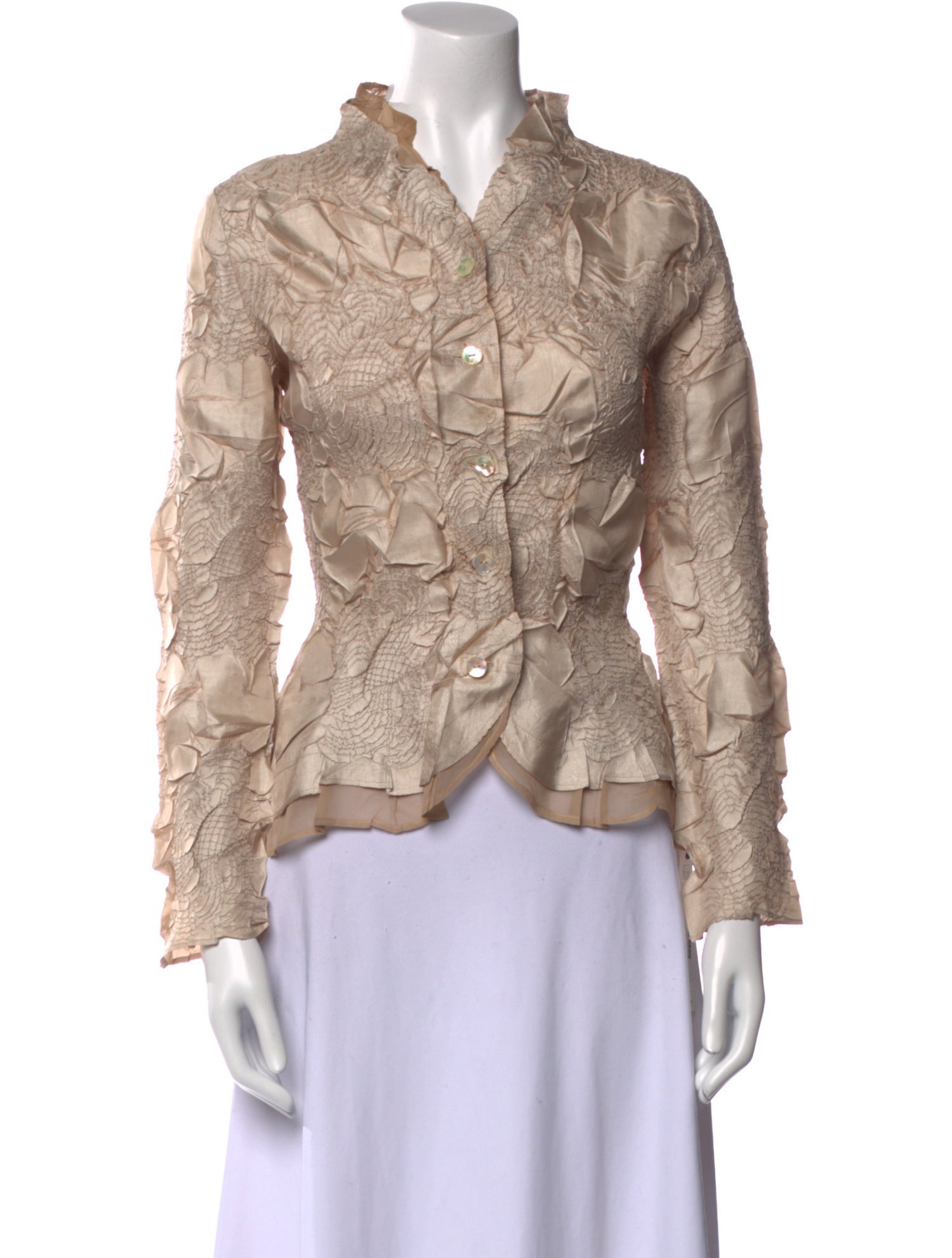 Yoshiki Hishinuma Printed Mock Neck Button-Up Top