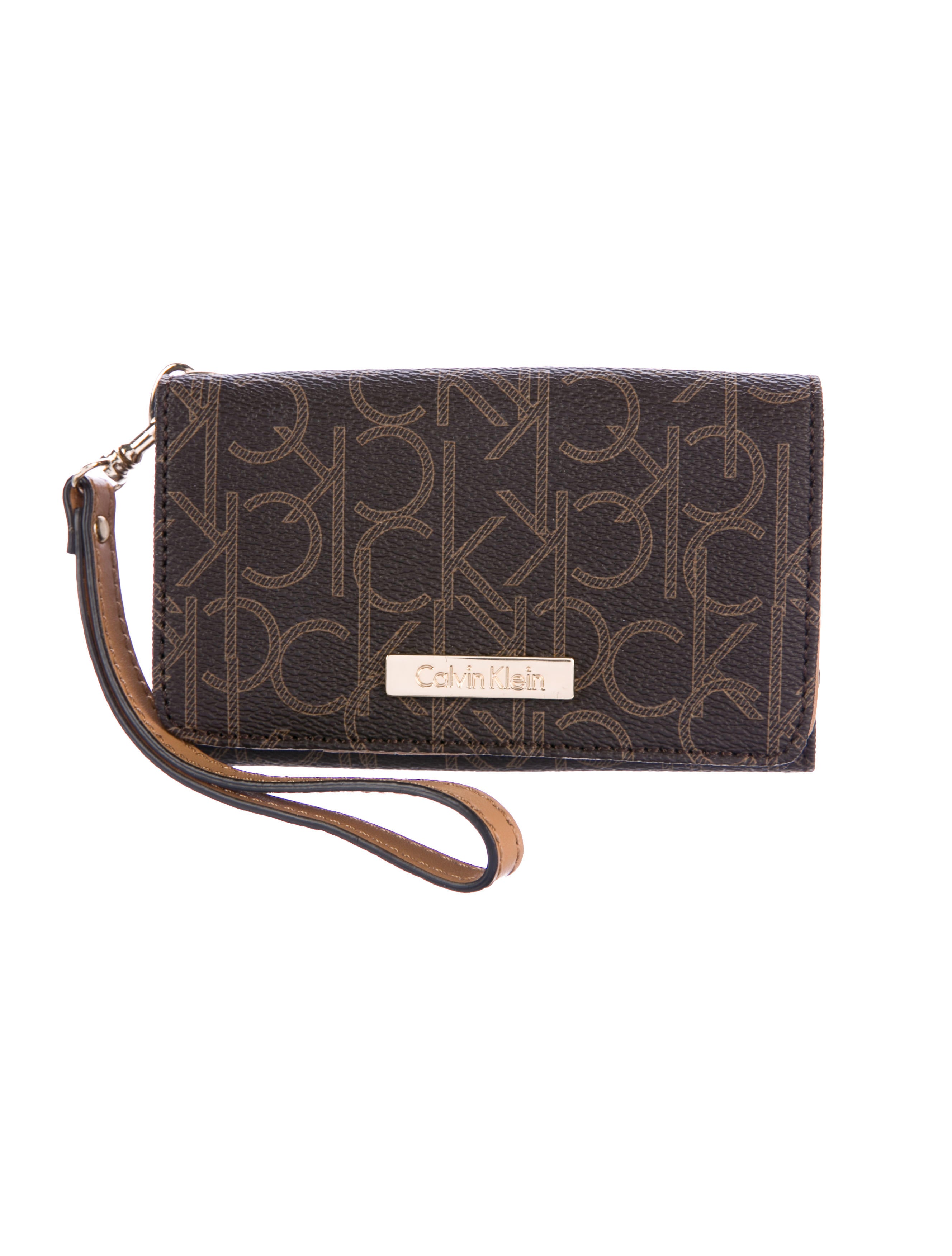 Calvin Klein Monogram Wristlet Wallet Brown Wallets, Accessories
