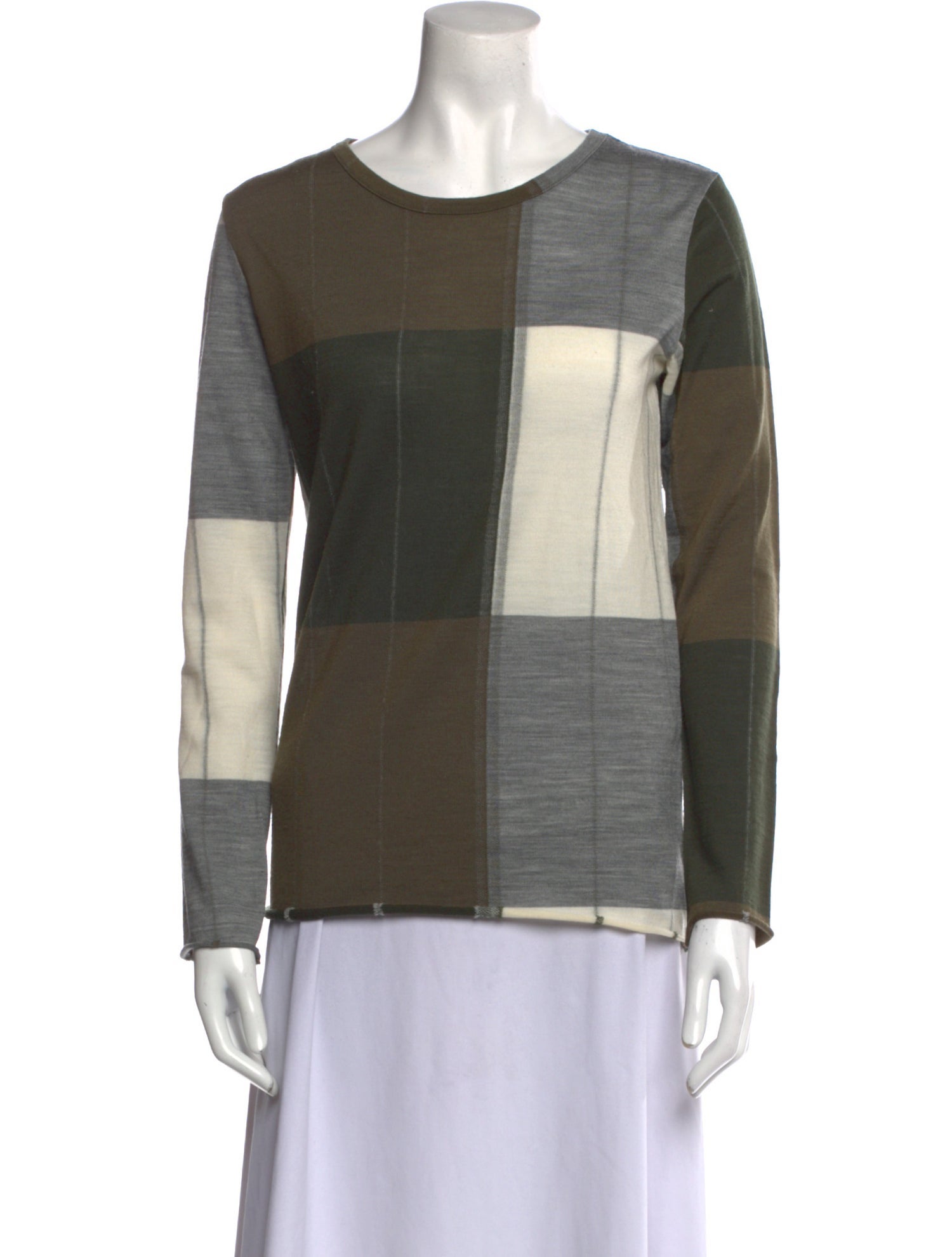 Y's by Yohji Yamamoto Plaid Print Crew Neck Top