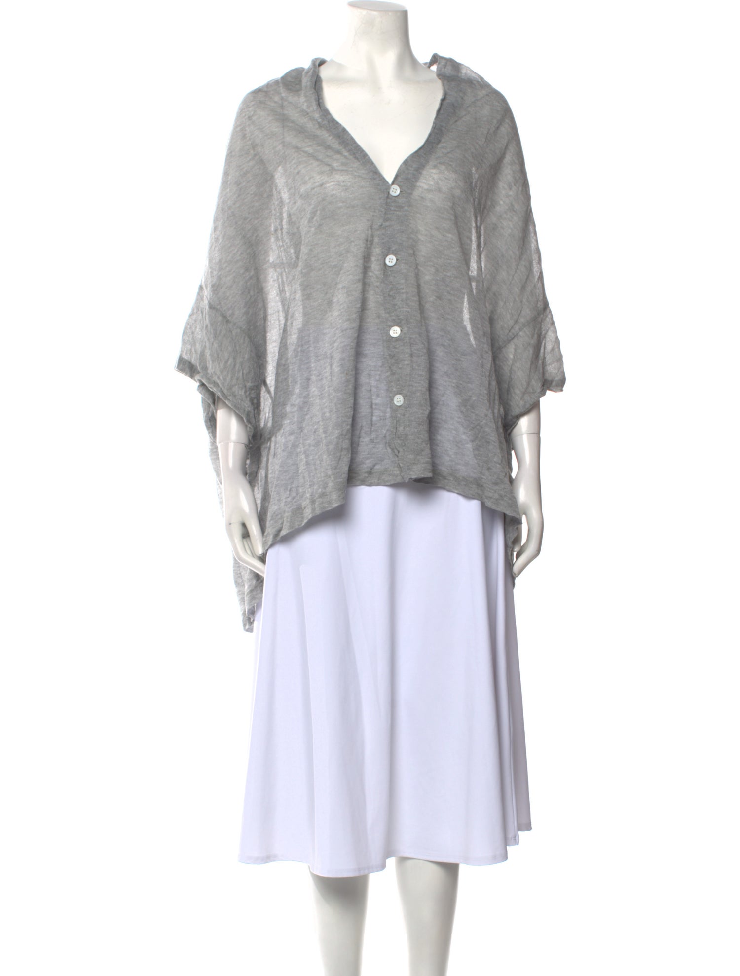 Y's by Yohji Yamamoto Printed V-Neck Tunic - Grey Tops