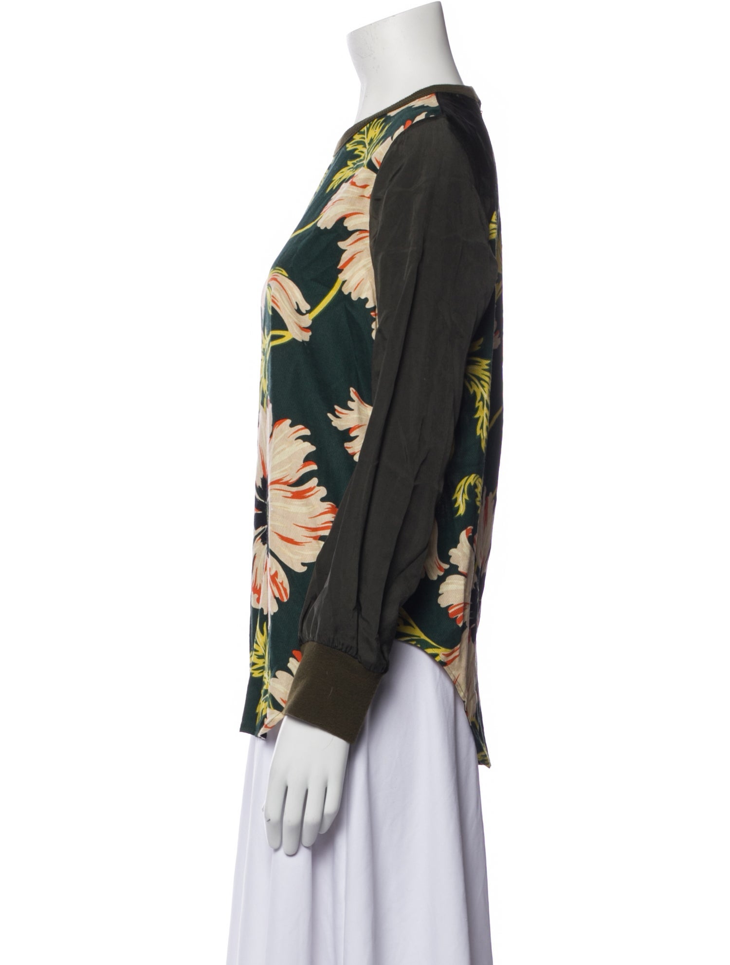 Y's by Yohji Yamamoto Floral Print Crew Neck Blouse