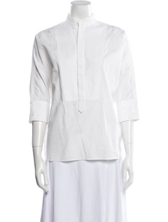Y's by Yohji Yamamoto Mock Neck Three-Quarter Sleeve Button-Up Top