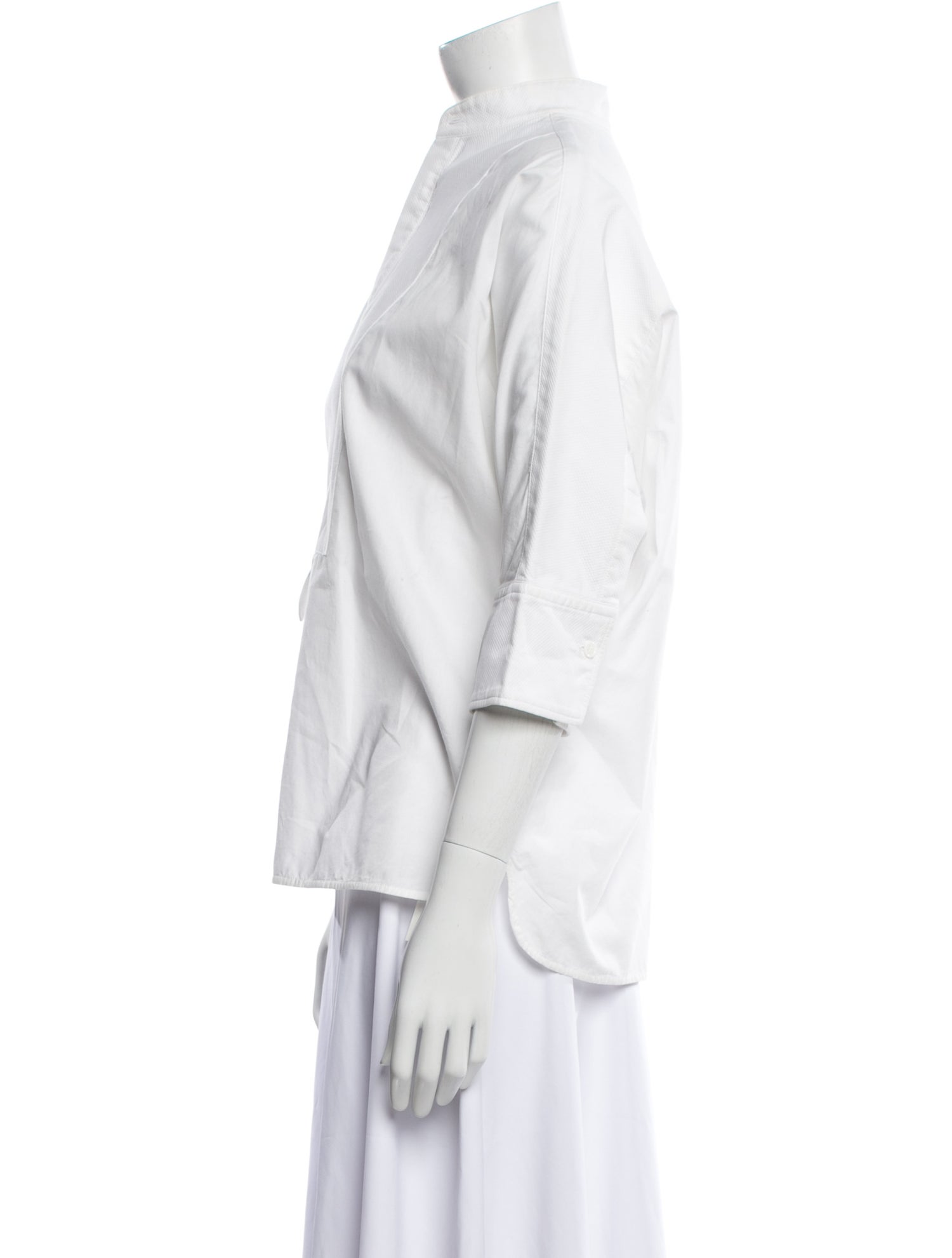 Y's by Yohji Yamamoto Mock Neck Three-Quarter Sleeve Button-Up Top