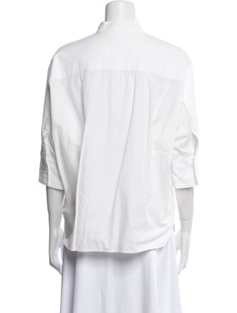Y's by Yohji Yamamoto Mock Neck Three-Quarter Sleeve Button-Up Top