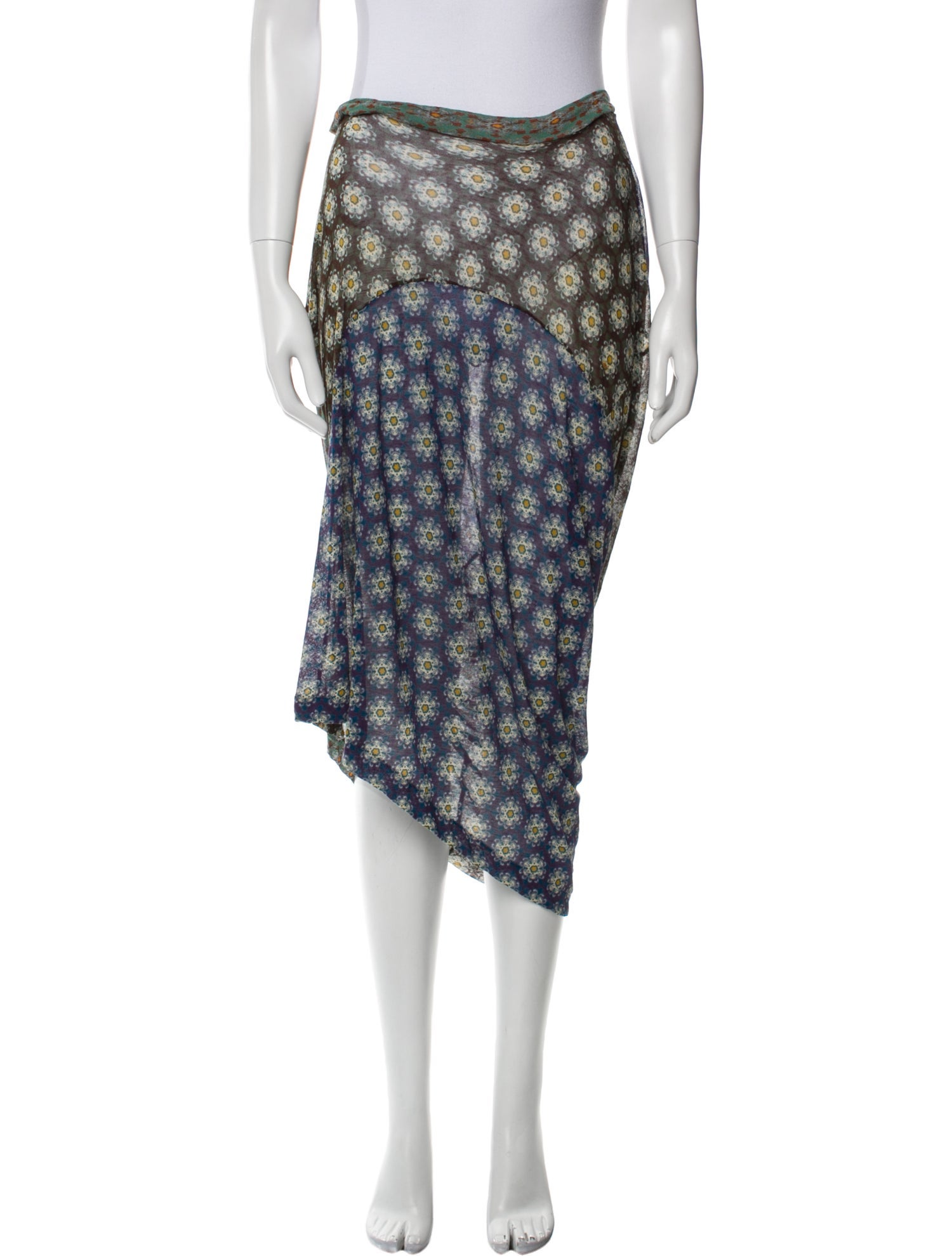 Y's by Yohji Yamamoto Floral Print Midi Length Skirt