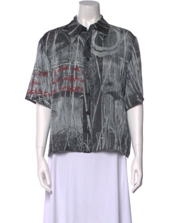 Y's by Yohji Yamamoto Printed Short Sleeve Button-Up Top