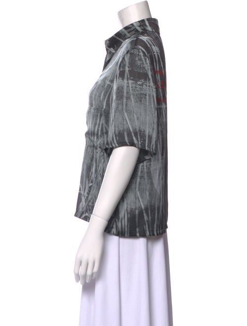 Y's by Yohji Yamamoto Printed Short Sleeve Button-Up Top