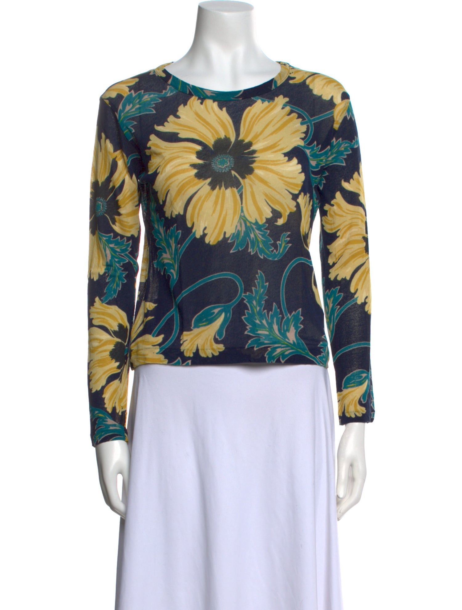 Y's by Yohji Yamamoto Floral Print Bateau Neckline Blouse