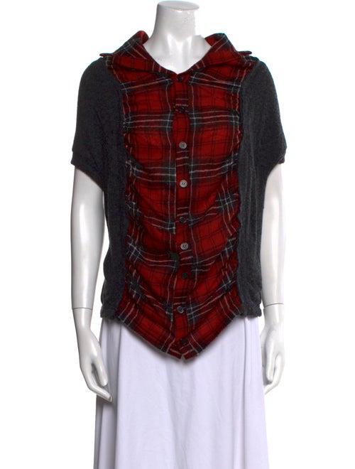 Y's by Yohji Yamamoto Wool Plaid Print Button-Up Top