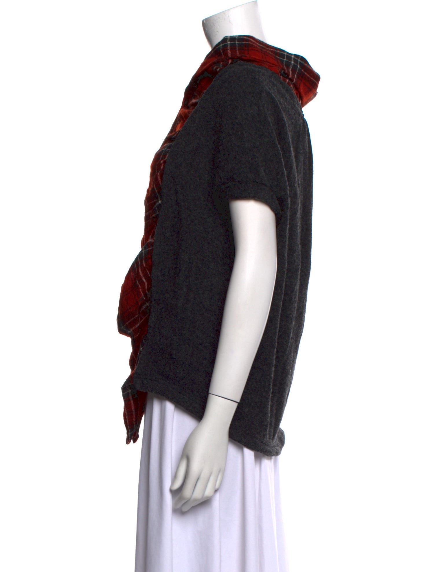 Y's by Yohji Yamamoto Wool Plaid Print Button-Up Top