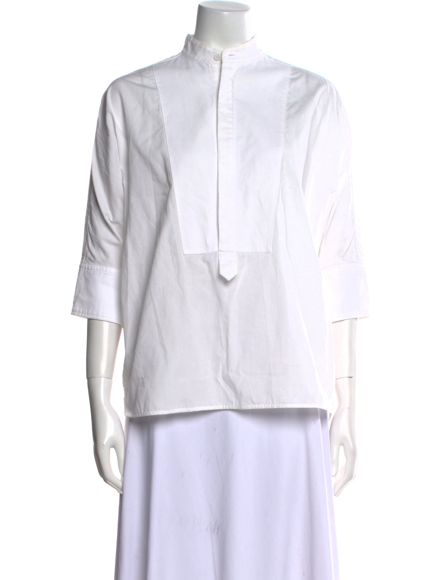Y's by Yohji Yamamoto Mock Neck Three-Quarter Sleeve Button-Up Top