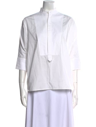 Y's by Yohji Yamamoto Mock Neck Three-Quarter Sleeve Button-Up Top
