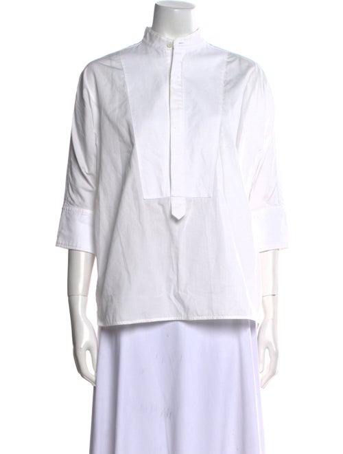 Y's by Yohji Yamamoto Mock Neck Three-Quarter Sleeve Button-Up Top