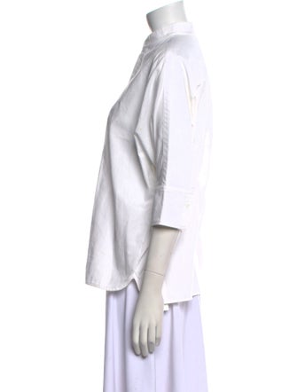 Y's by Yohji Yamamoto Mock Neck Three-Quarter Sleeve Button-Up Top
