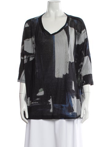 Pre-owned Y's Patterned V-neck Top In Gray