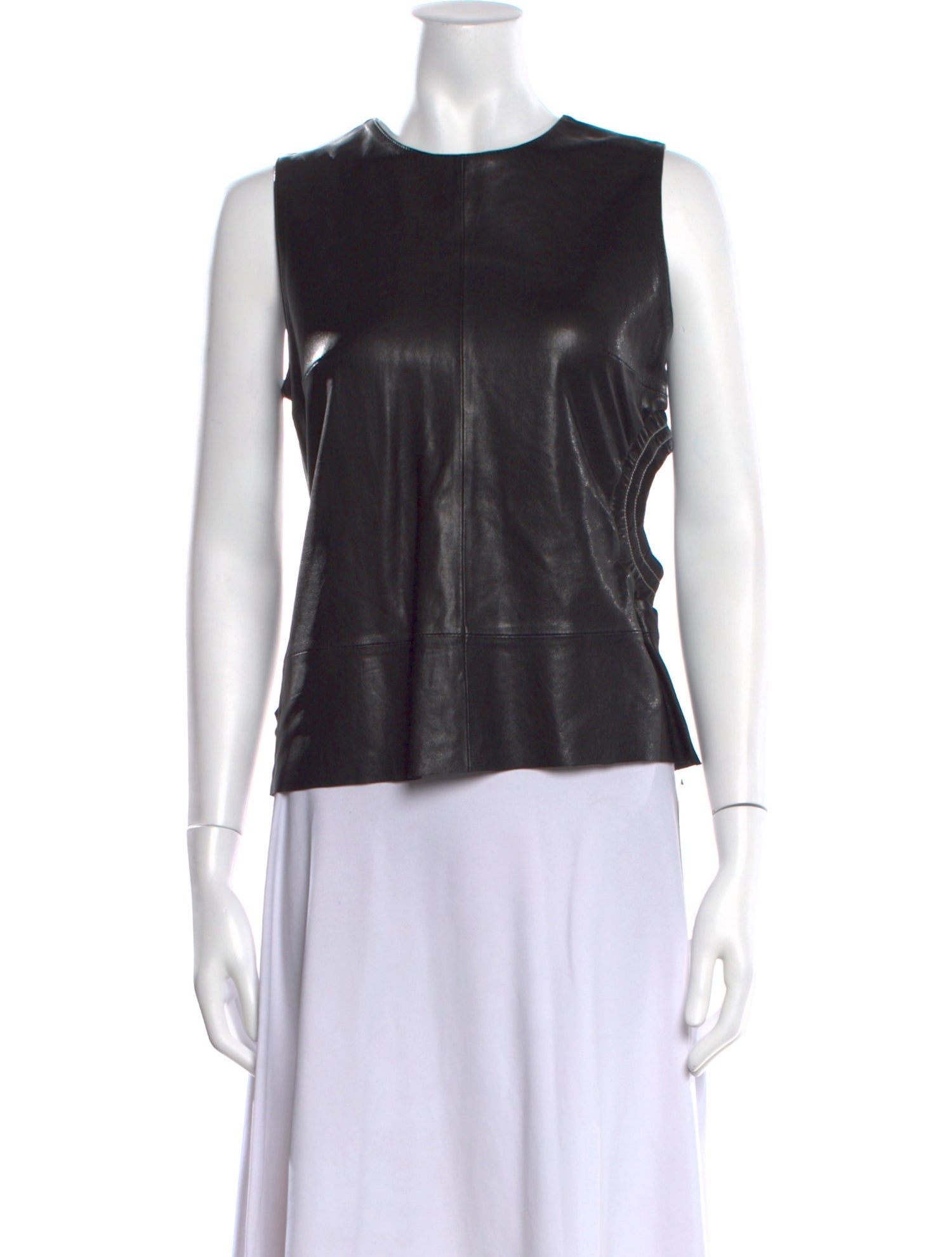 Rika Leather Crew Neck Top w/ Tags