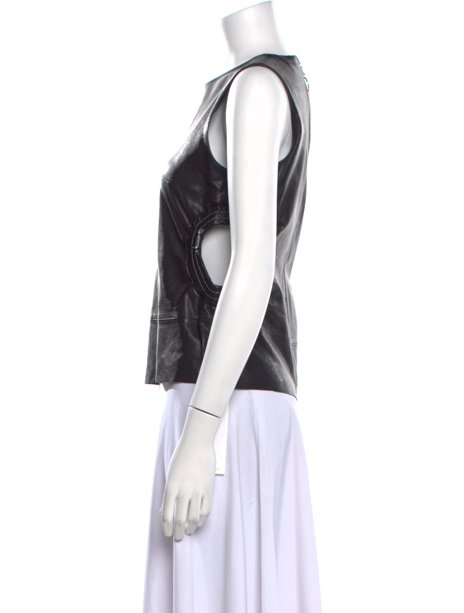 Rika Leather Crew Neck Top w/ Tags