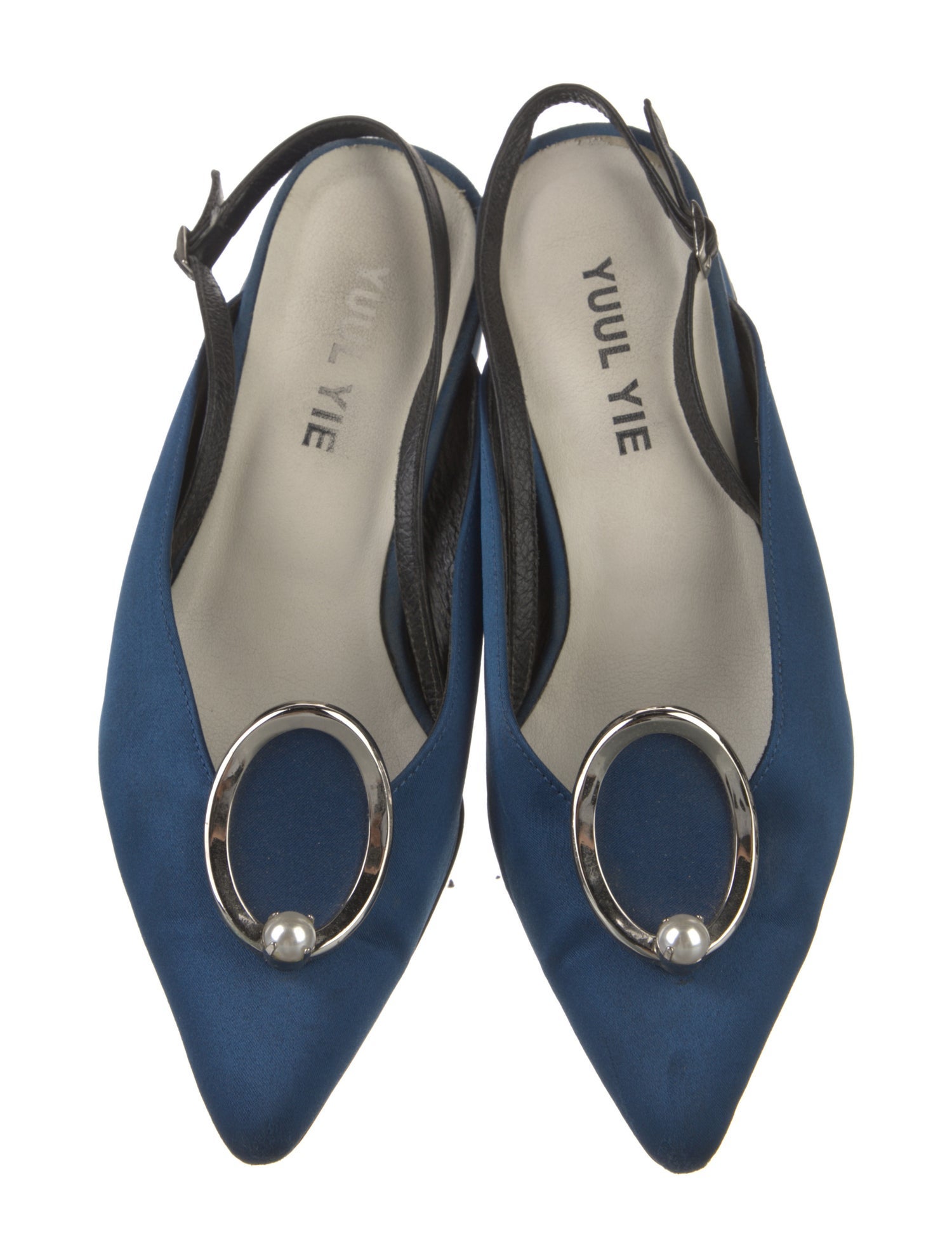 Yuul Yie Satin Beaded Accents Slingback Flats