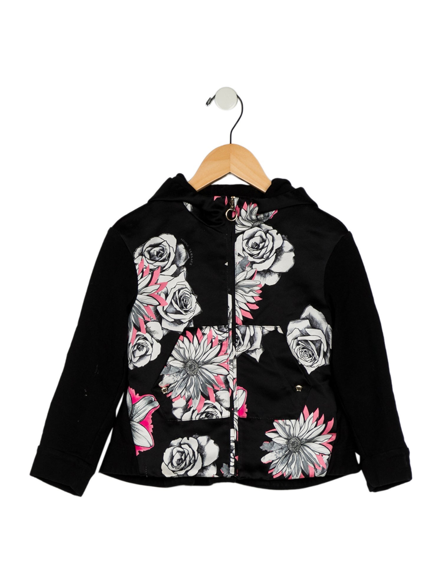 Young Versace Girls' Patterned Long Sleeve Zip Hooded Sweatshirt