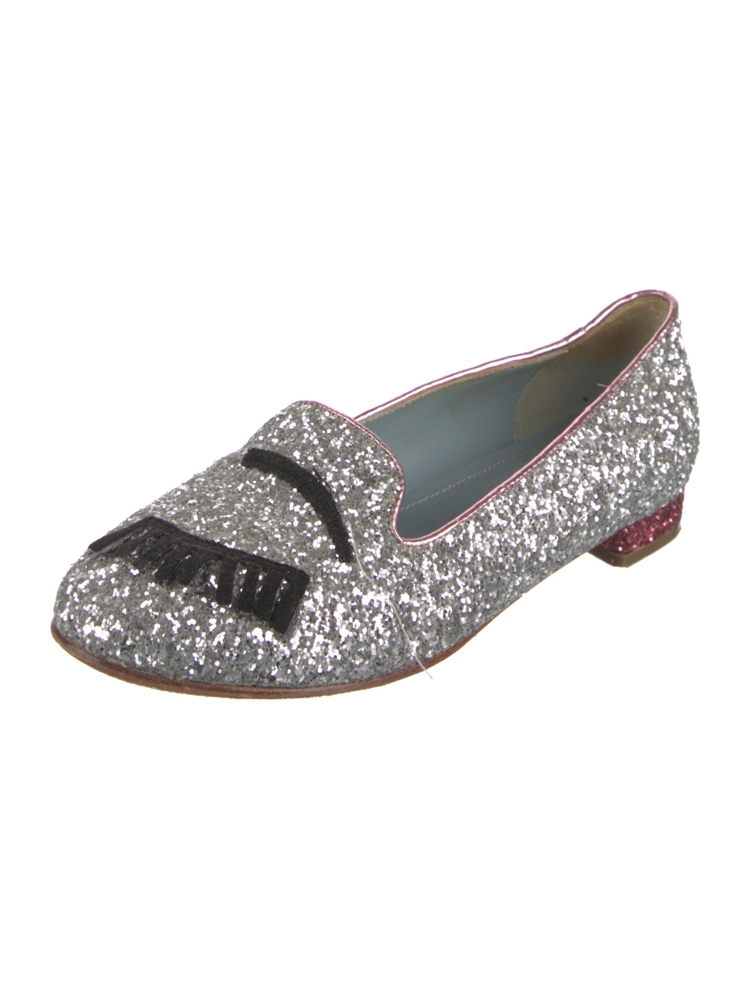 Chiara Ferragni Glitter Leather Trim Embellishment Loafers