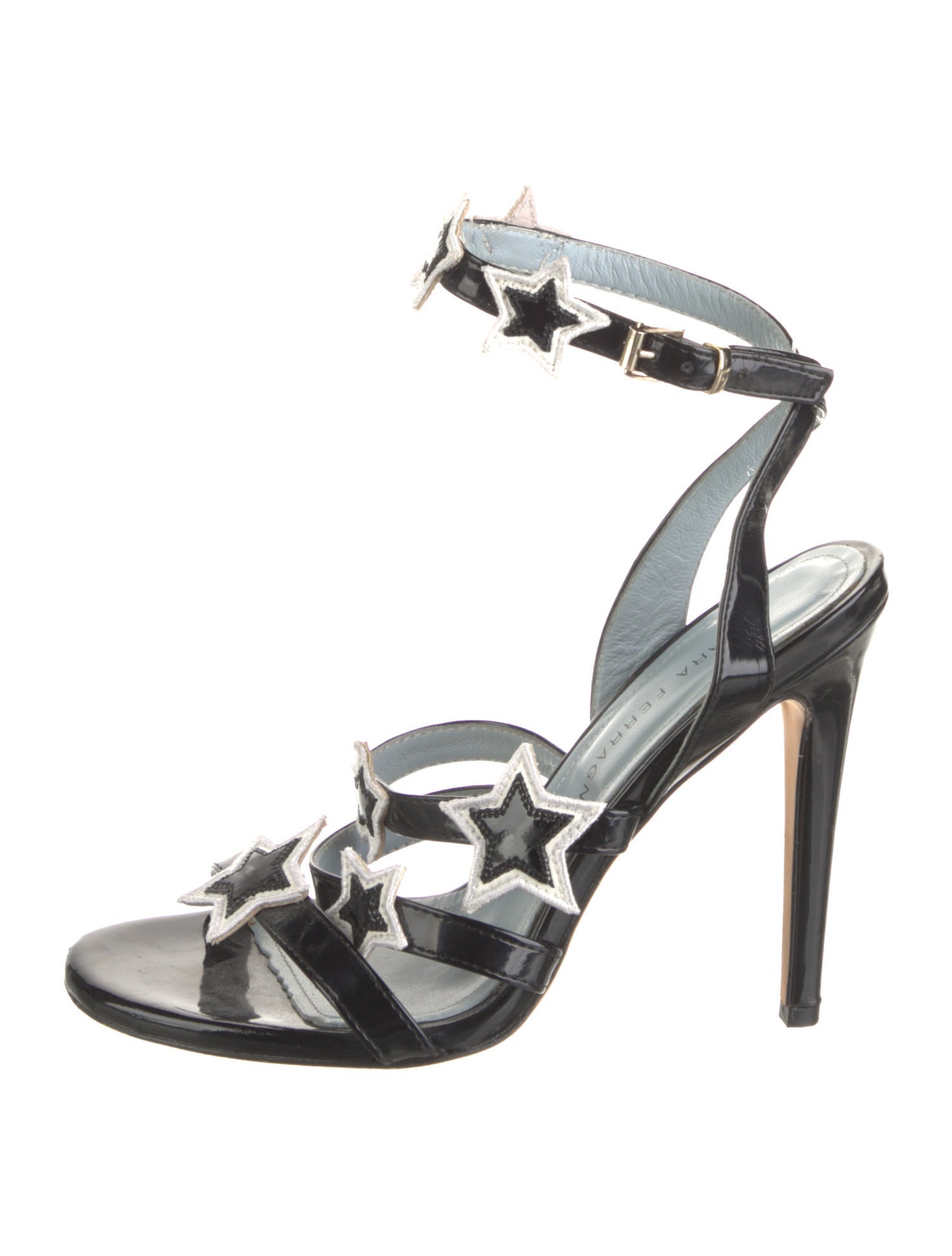 Chiara Ferragni Patent Leather Crochet Trim Sandals