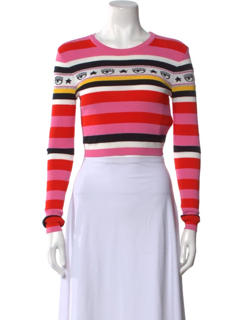 Chiara Ferragni Striped Crew Neck Crop Top