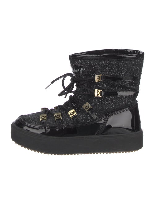 Chiara Ferragni Patent Leather Glitter Accents Lace-Up Boots