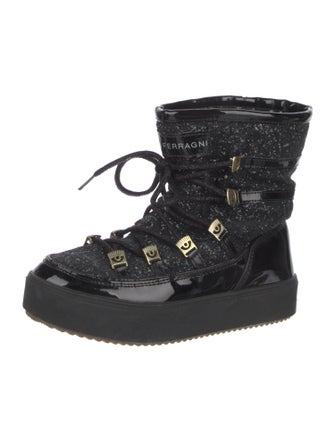 Chiara Ferragni Patent Leather Glitter Accents Lace-Up Boots