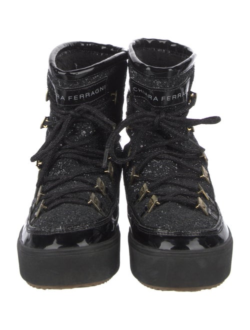 Chiara Ferragni Patent Leather Glitter Accents Lace-Up Boots