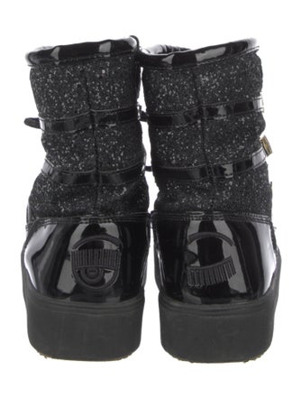 Chiara Ferragni Patent Leather Glitter Accents Lace-Up Boots