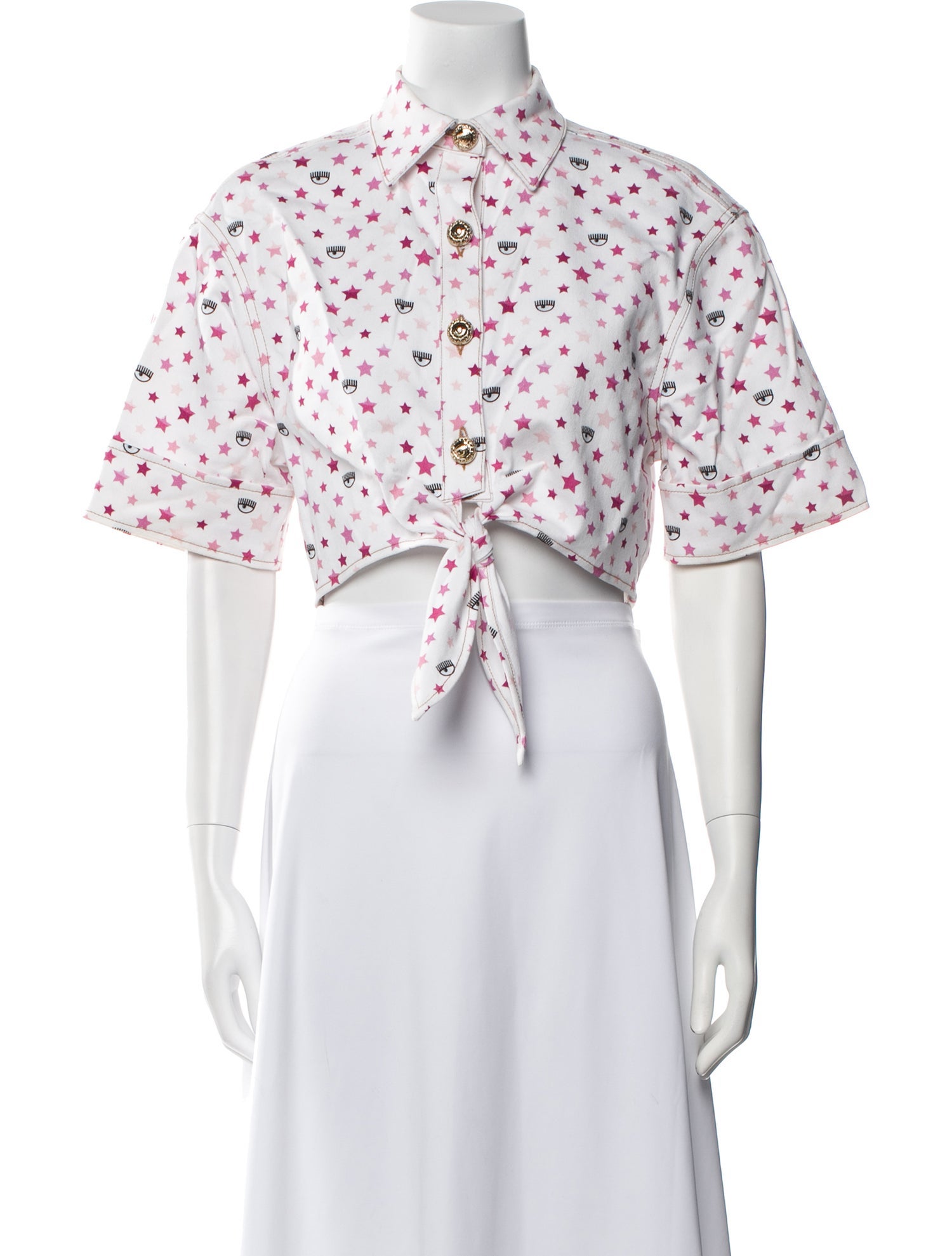 Chiara Ferragni Floral Print Short Sleeve Crop Top