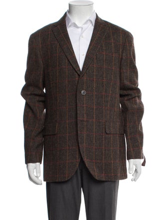 Sand Virgin Wool Plaid Print Blazer