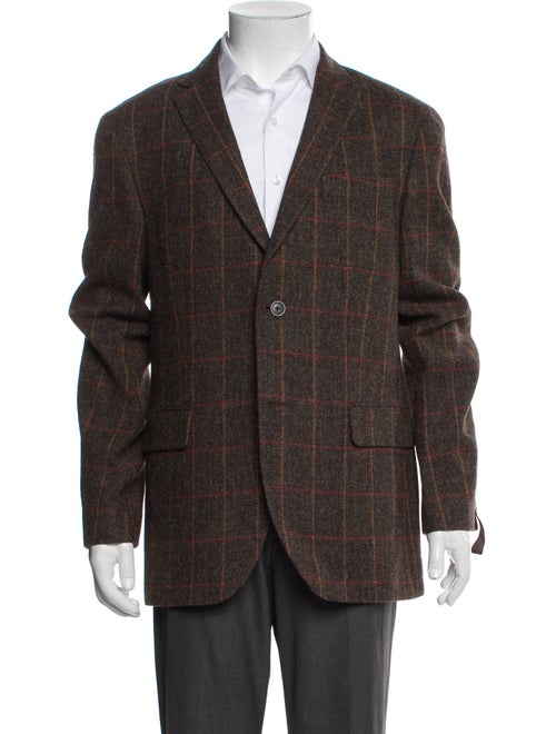 Sand Virgin Wool Plaid Print Blazer