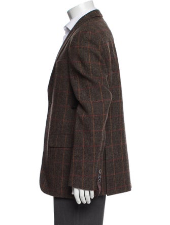 Sand Virgin Wool Plaid Print Blazer