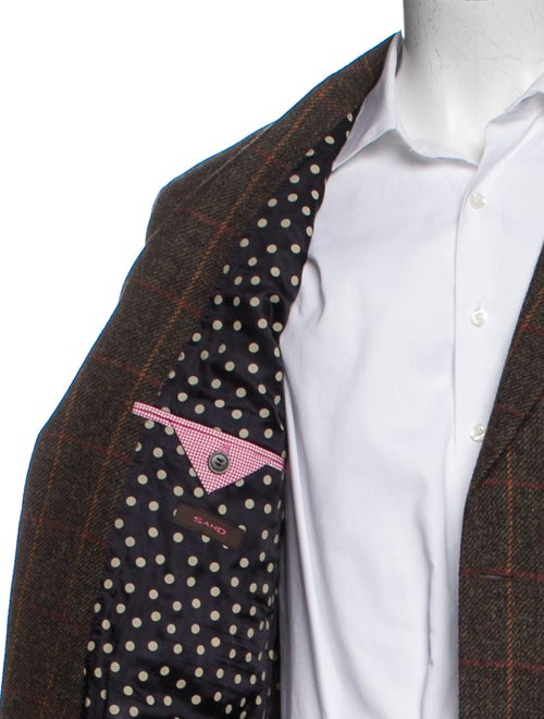 Sand Virgin Wool Plaid Print Blazer