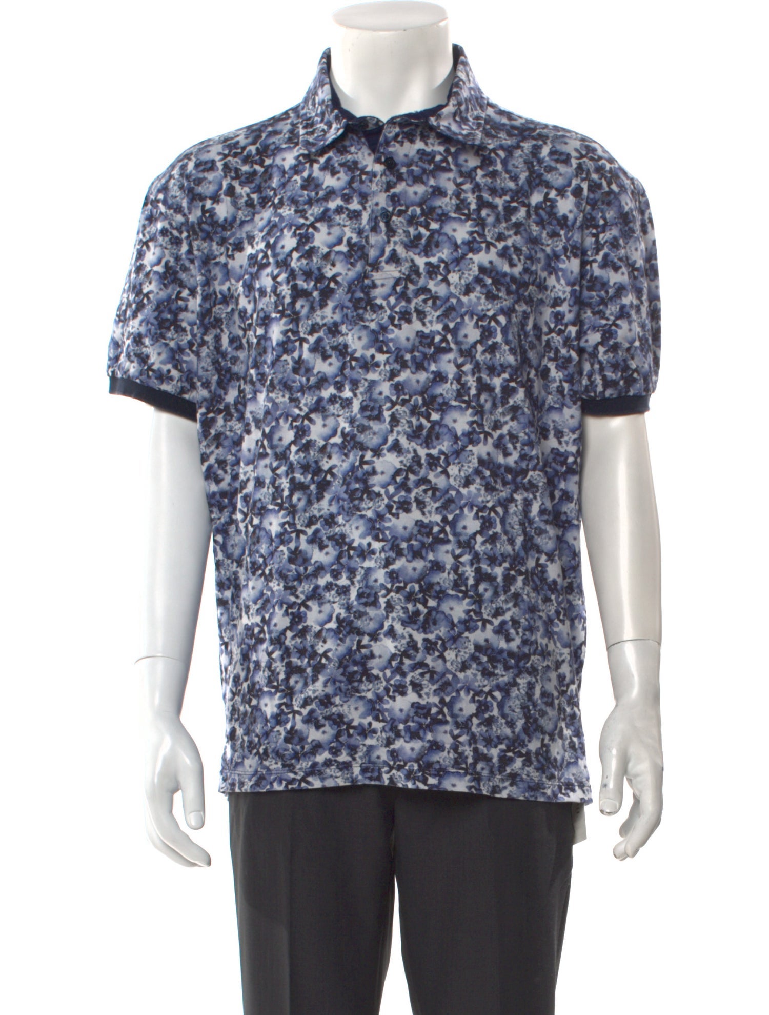 Sand Floral Print V-Neck Polo Shirt