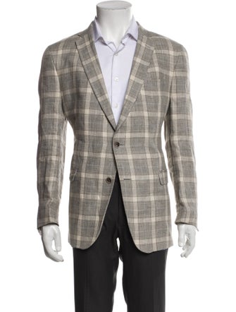 Sand Linen Plaid Print Blazer