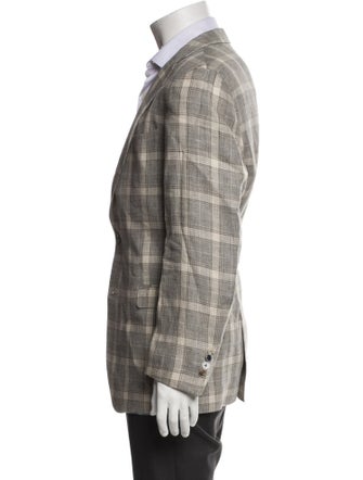 Sand Linen Plaid Print Blazer