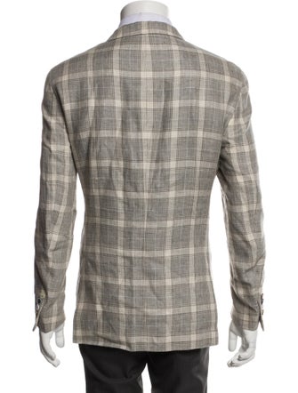 Sand Linen Plaid Print Blazer