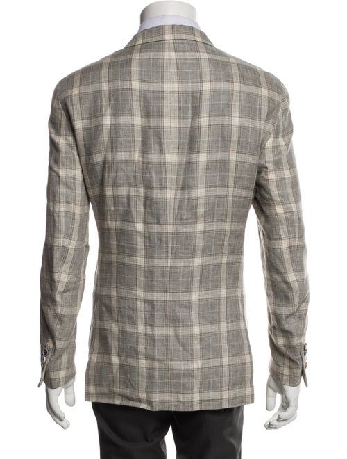 Sand Linen Plaid Print Blazer