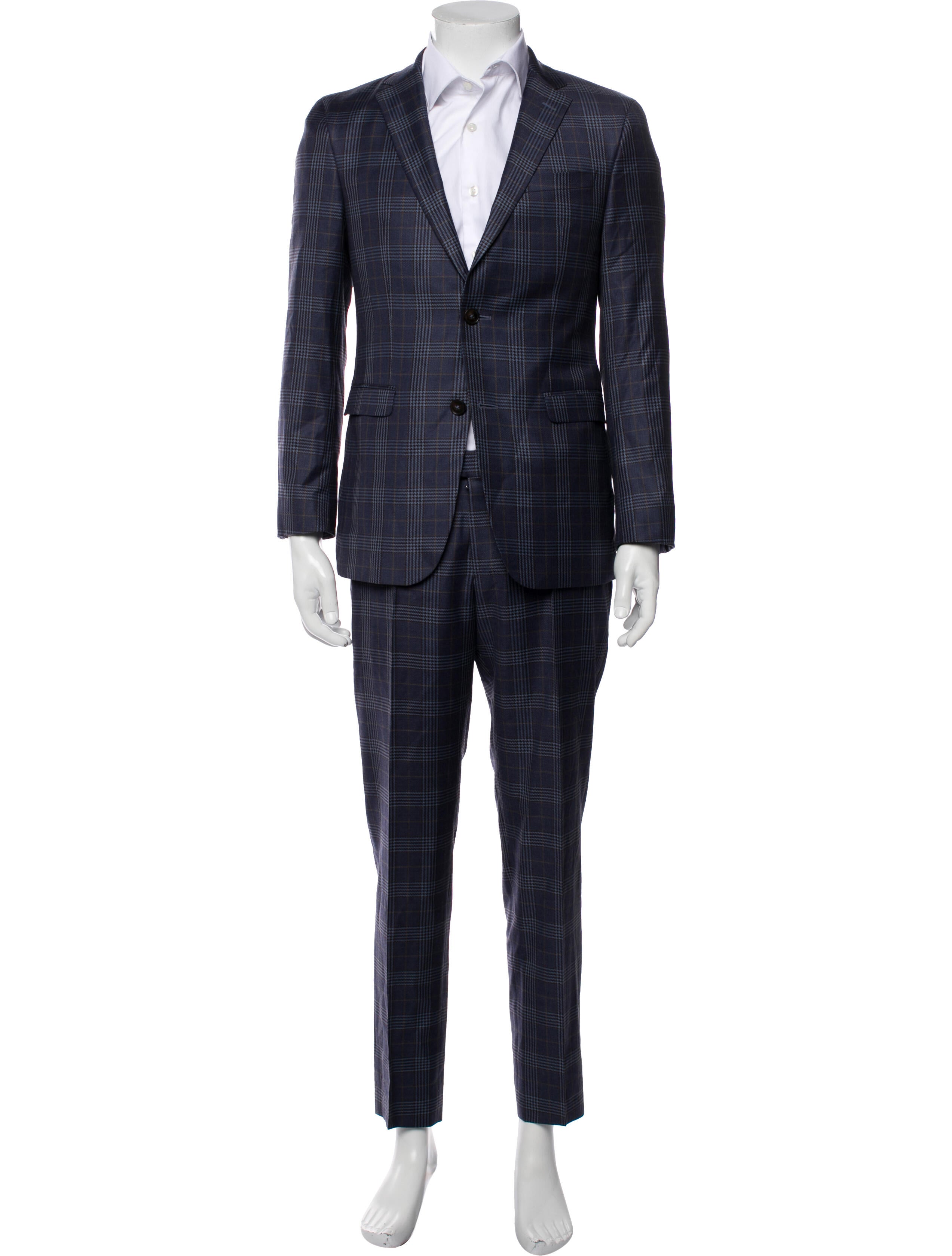 Sand Virgin Wool Plaid Print Two-Piece Suit