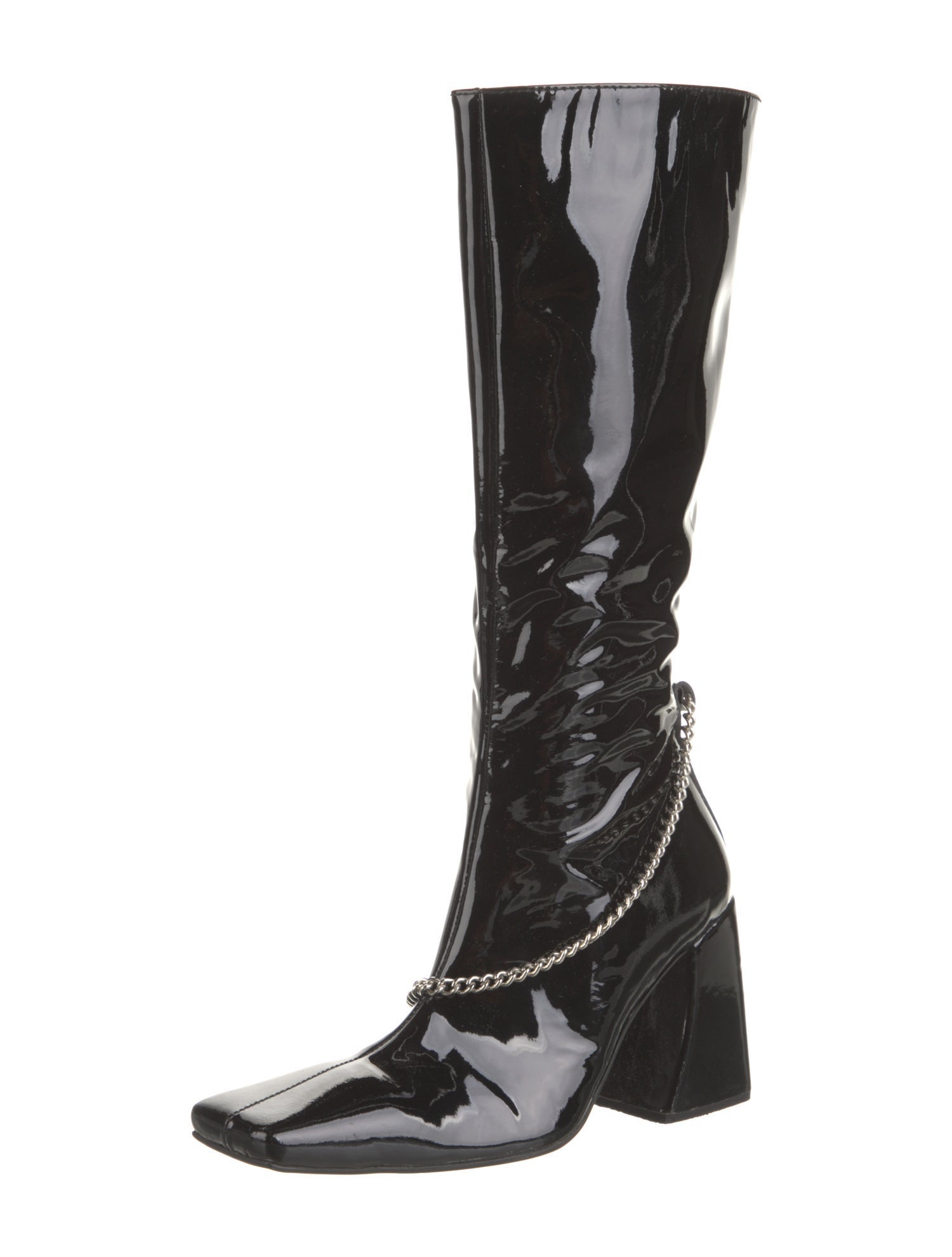 Zarqua Patent Leather Chain-Link Accents Boots