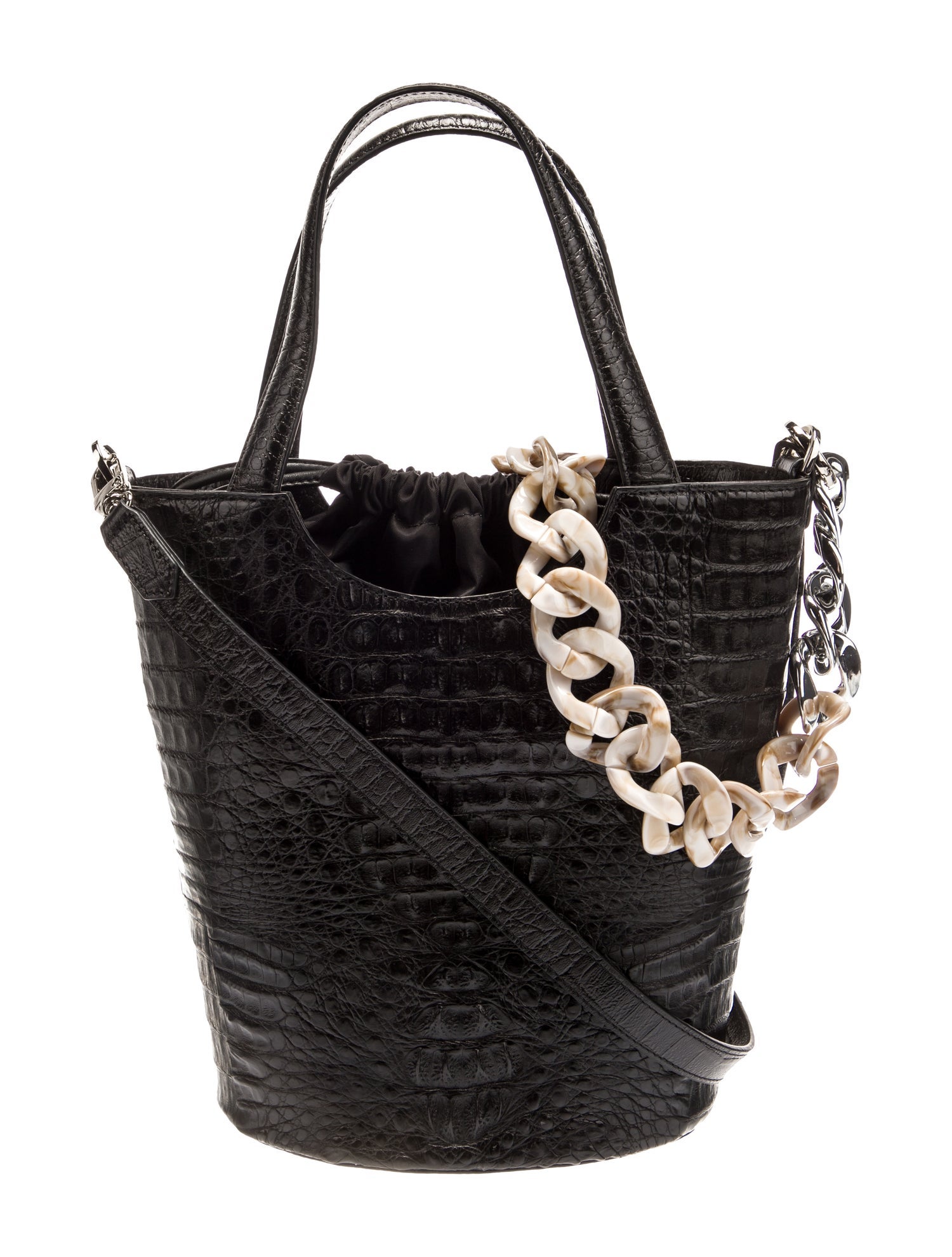 Zarmoi Crocodile Bucket Bag - Black Bucket Bags, Handbags