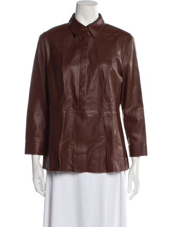Zeynep Arçay Lambskin Three-Quarter Sleeve Button-Up Top