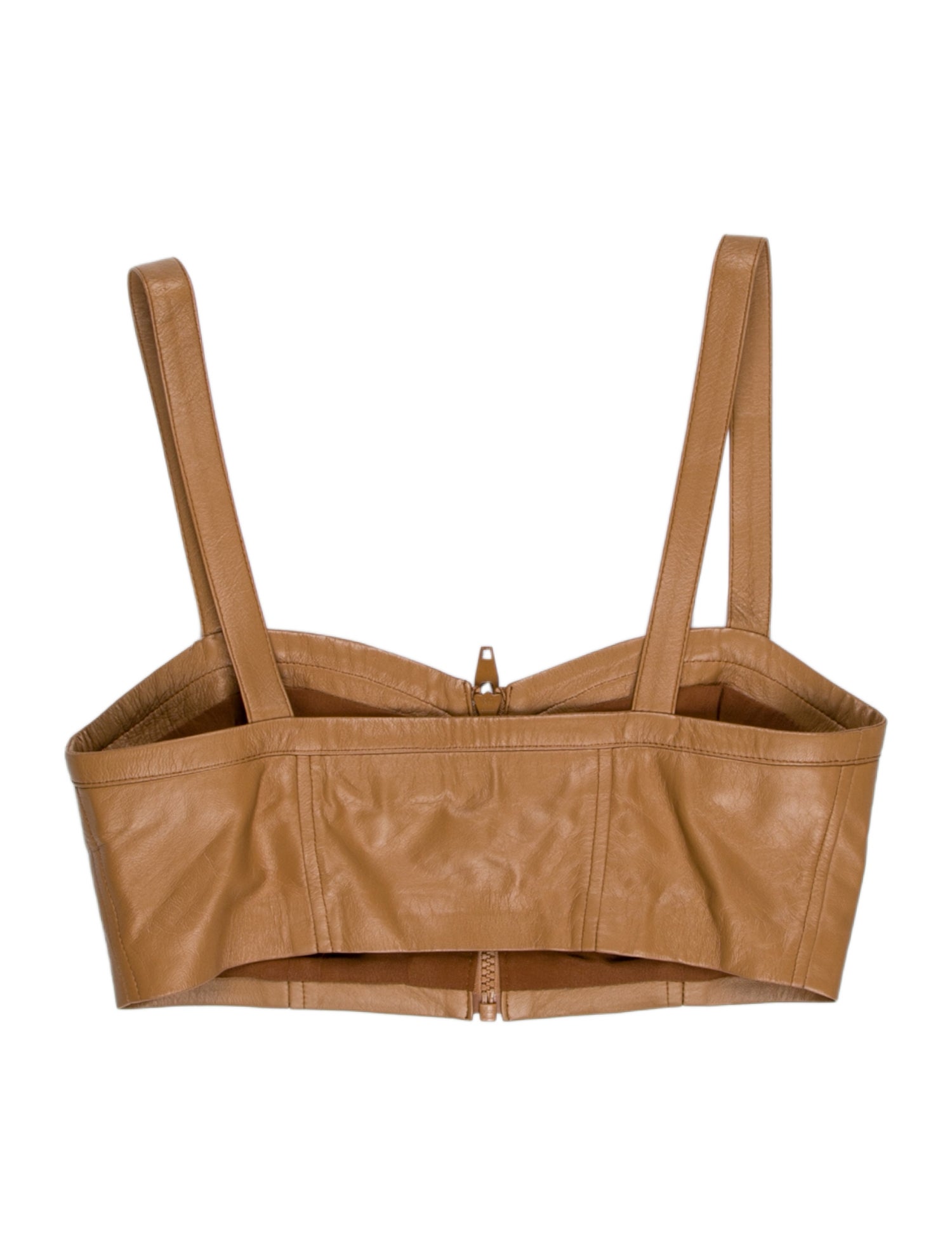 Zeynep Arçay Lamb Leather Square Neckline Crop Top